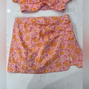 Zara Pink and Orange Floral Skirt